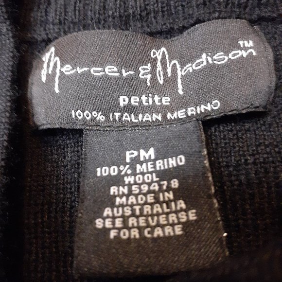Mercer and Madison Black Merino Wool, Cardigan sweater. Size PM - Picture 3 of 5
